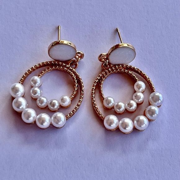 Hoops and Pearls Gold Plated Earrings - Picture 3 of 4